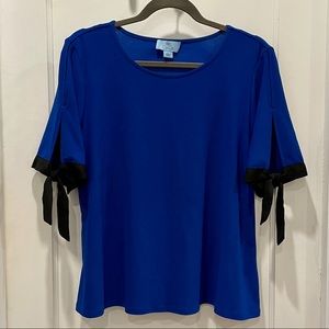 SOLD Blue & Black Top with Tie Sleeves